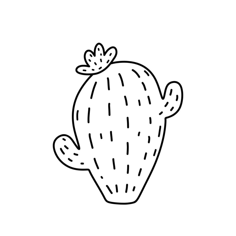 söt tecknad serie kaktus isolerat på vit bakgrund. vektor ritad för hand illustration i klotter stil. perfekt för kort, logotyp, dekorationer, olika mönster. botanisk ClipArt.