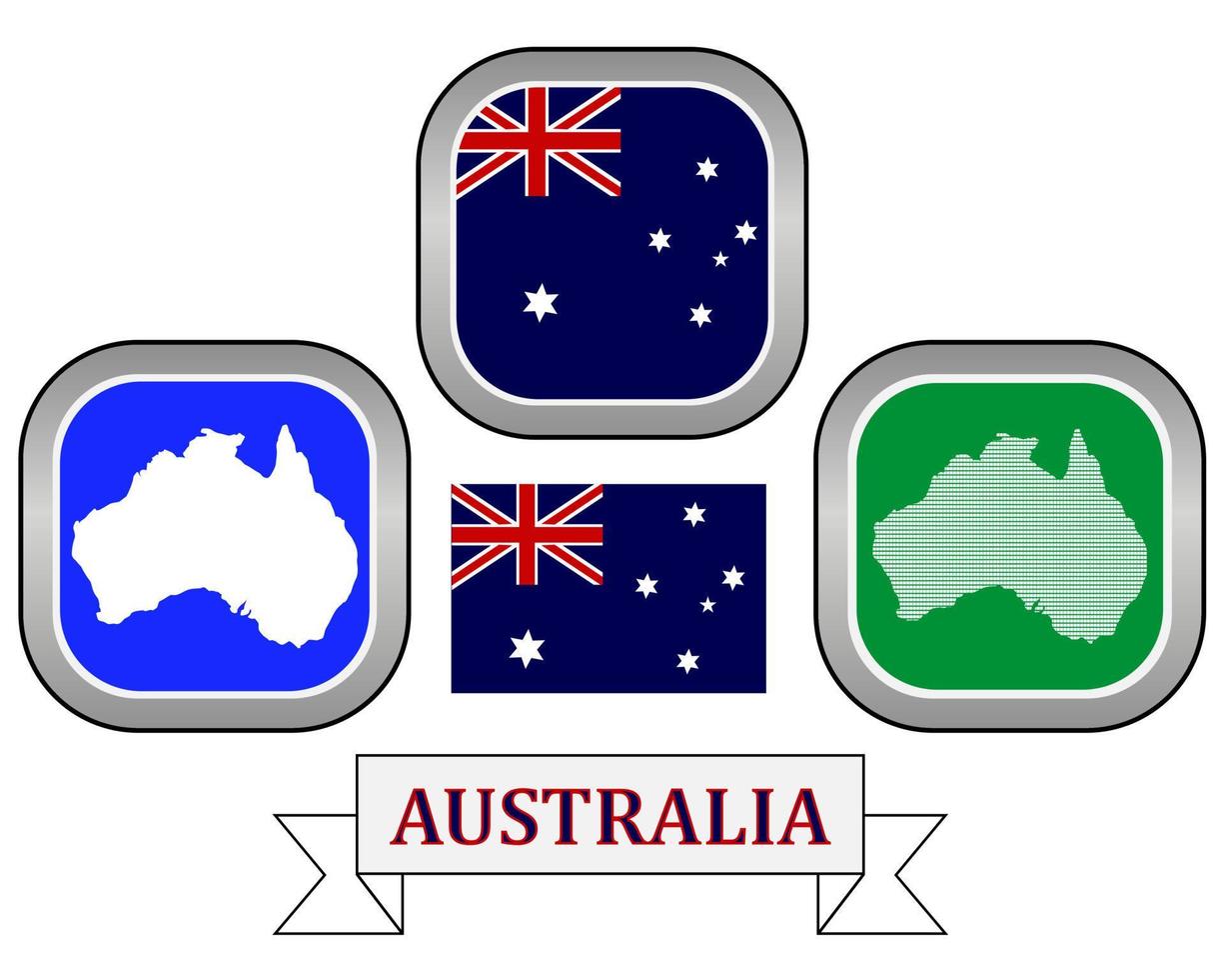 Kartenschaltfläche Flagge und Symbol von Australien auf weißem Hintergrund vektor