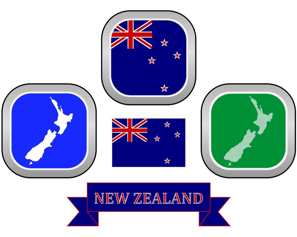 Kartenschaltfläche Flagge und Symbol von Neuseeland auf weißem Hintergrund vektor
