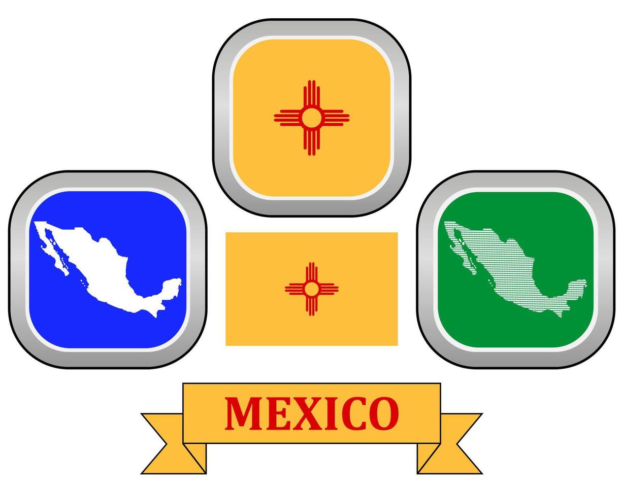 Karta knapp flagga och symbol av mexico på en vit bakgrund vektor