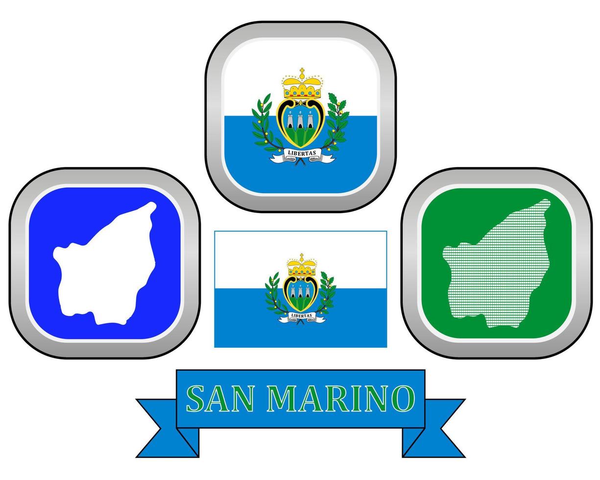 Karta knapp och flagga av san marino symbol på en vit bakgrund vektor