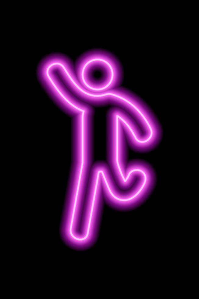 Neonpinke Silhouette eines laufenden Mannes, der mit der Hand winkt vektor