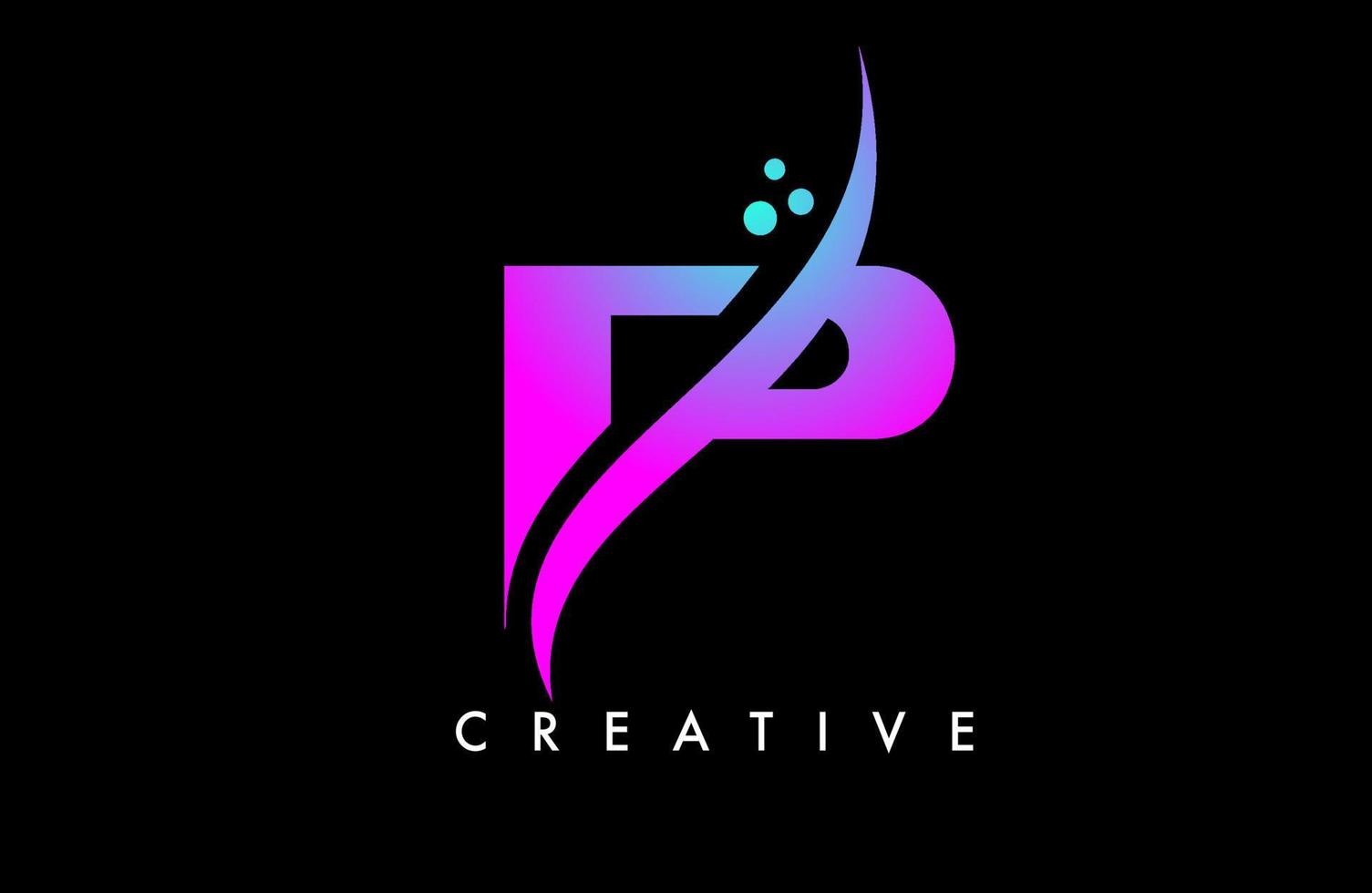 lila blaues p-buchstabe-logodesign mit elegantem kreativem swoosh und punktvektor vektor