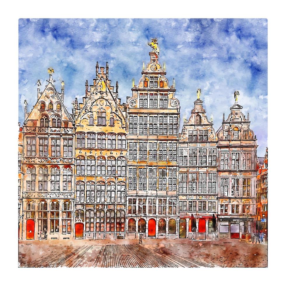 antwerpen belgien aquarell skizze handgezeichnete illustration vektor