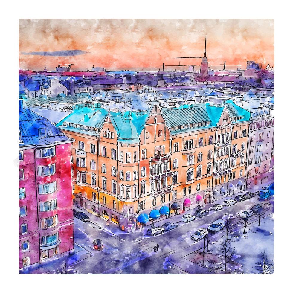 helsinki schweden aquarellskizze handgezeichnete illustration vektor