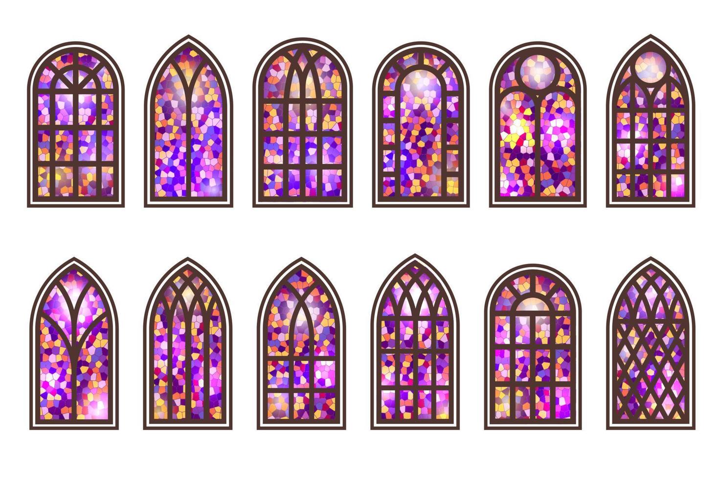 gotiska fönster set. vintage kyrka av målat glas. inslag av traditionell europeisk arkitektur. vektor
