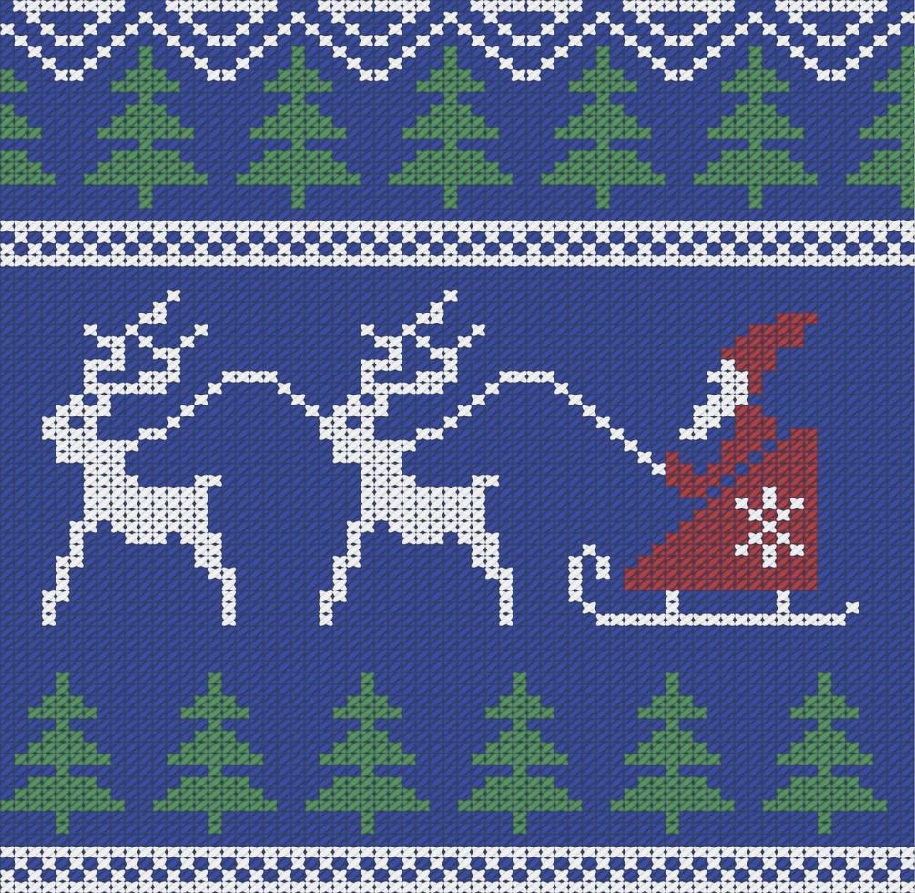 gestrickter weihnachtsmann mit hirschmuster, neujahr, fröhliches weihnachtsmuster für karten. saisonale Grüße vektor