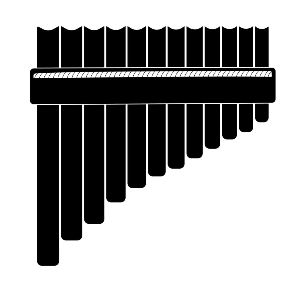 panflötensilhouette, panflötenflöte aerophon holzbläsermusikinstrument vektor