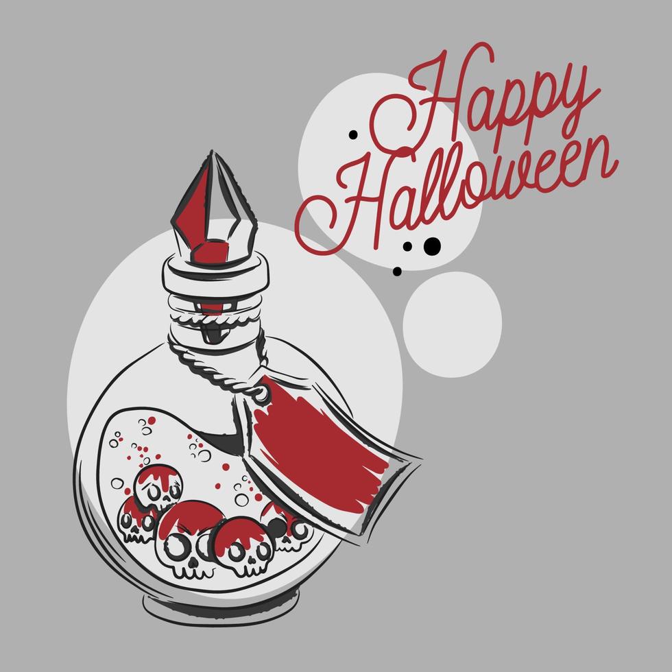 fröhliches halloween, handgeschriebene zitate, trank in einer flasche mit schädel, kristall vektor