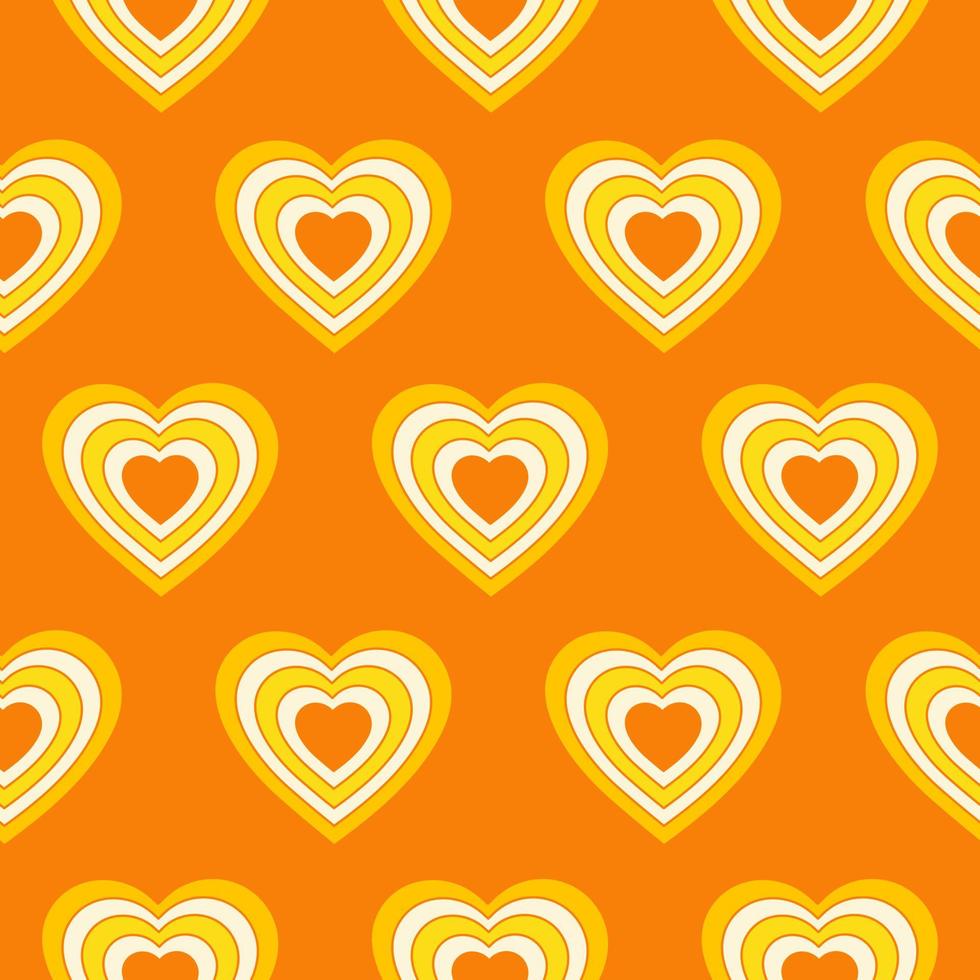 sömlös mönster med hjärtan formad tunnel isolerat på en orange bakgrund. modern minimal illustration för dekoration. retro vektor skriva ut i stil 60-tal, 70s