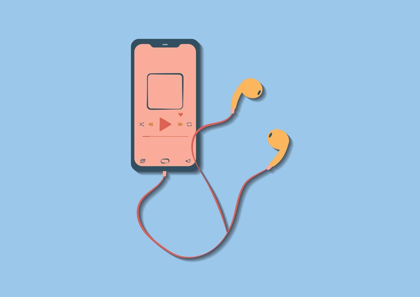 smartphone mit musikplayer und kopfhörern in der retrostilvektorillustration vektor