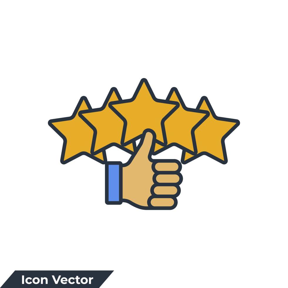 rykte 5 stjärnor ikon logotyp vektor illustration. kund recension betyg med 5 stjärnor och tummen upp symbol mall för grafisk och webb design samling