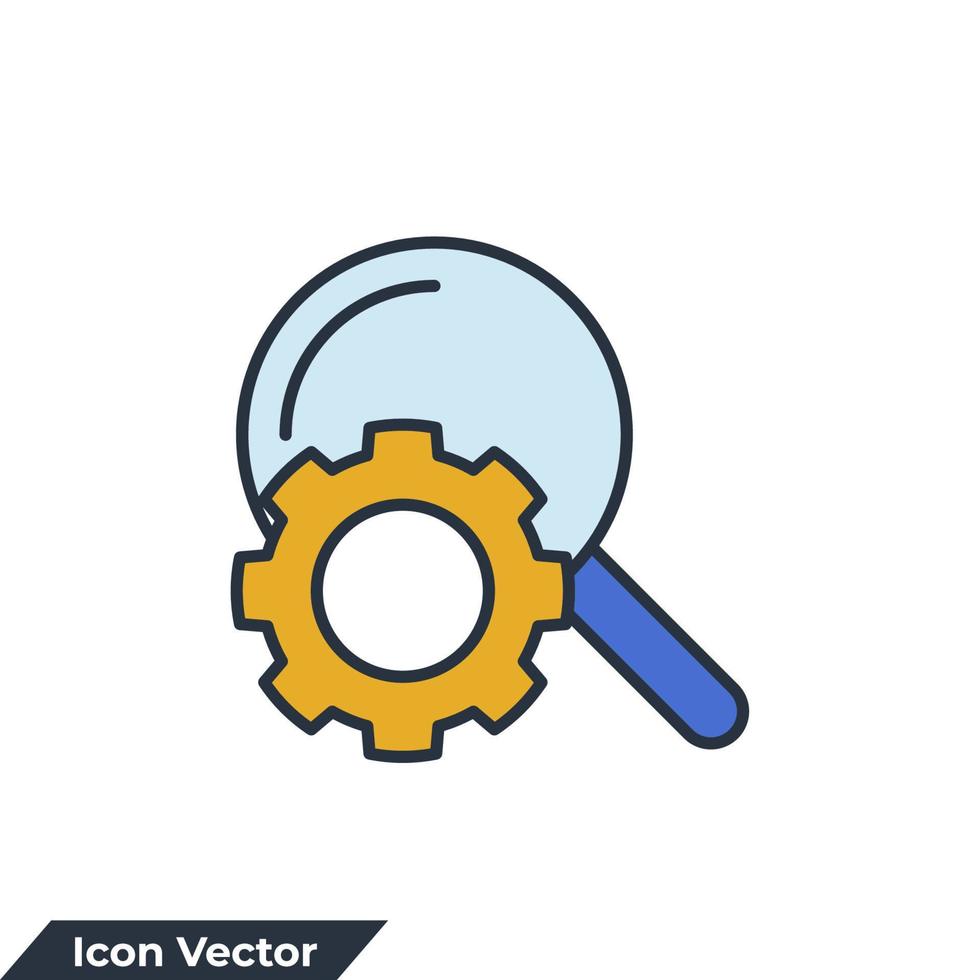 seo. företag analys ikon logotyp vektor illustration. förstorande glas och redskap symbol mall för grafisk och webb design samling