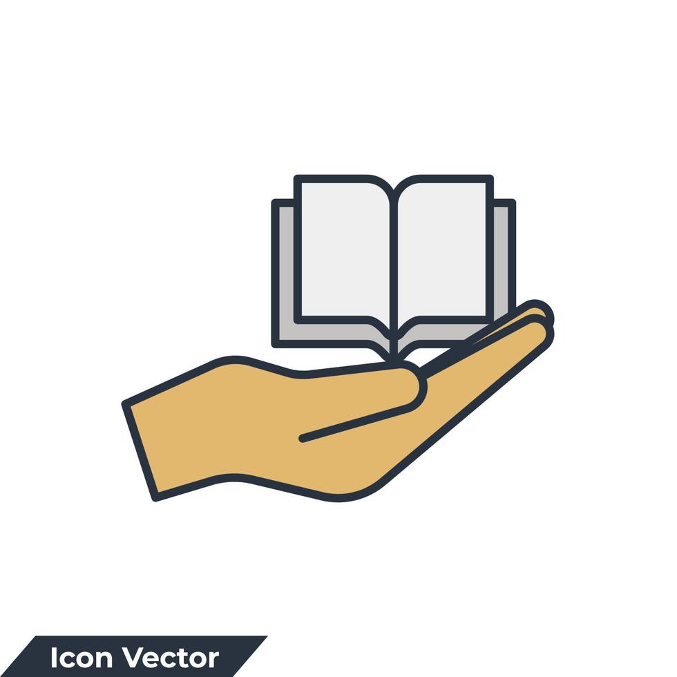 Ressourcen-Referenz-Symbol-Logo-Vektor-Illustration. hand, die die buchsymbolvorlage für grafik- und webdesignsammlung gibt vektor
