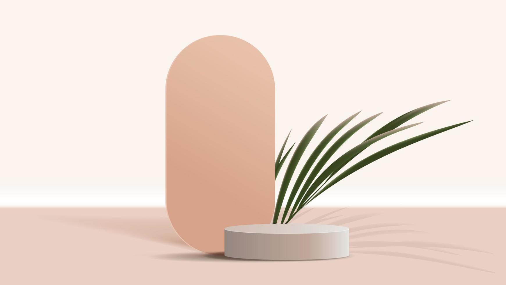 brun podium visa minimal bakgrund produkt visa scen av abstrakt ljus och blad för kosmetisk, branding och förpackning presentation. studio skede med skugga av blad bakgrund. vektor design