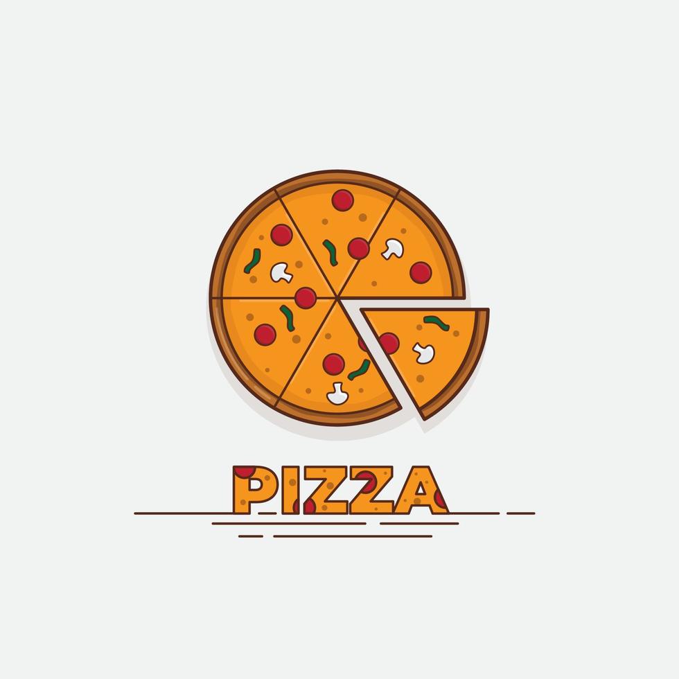 skivad pizza mall i tecknad serie design med ett del saknas vektor illustration