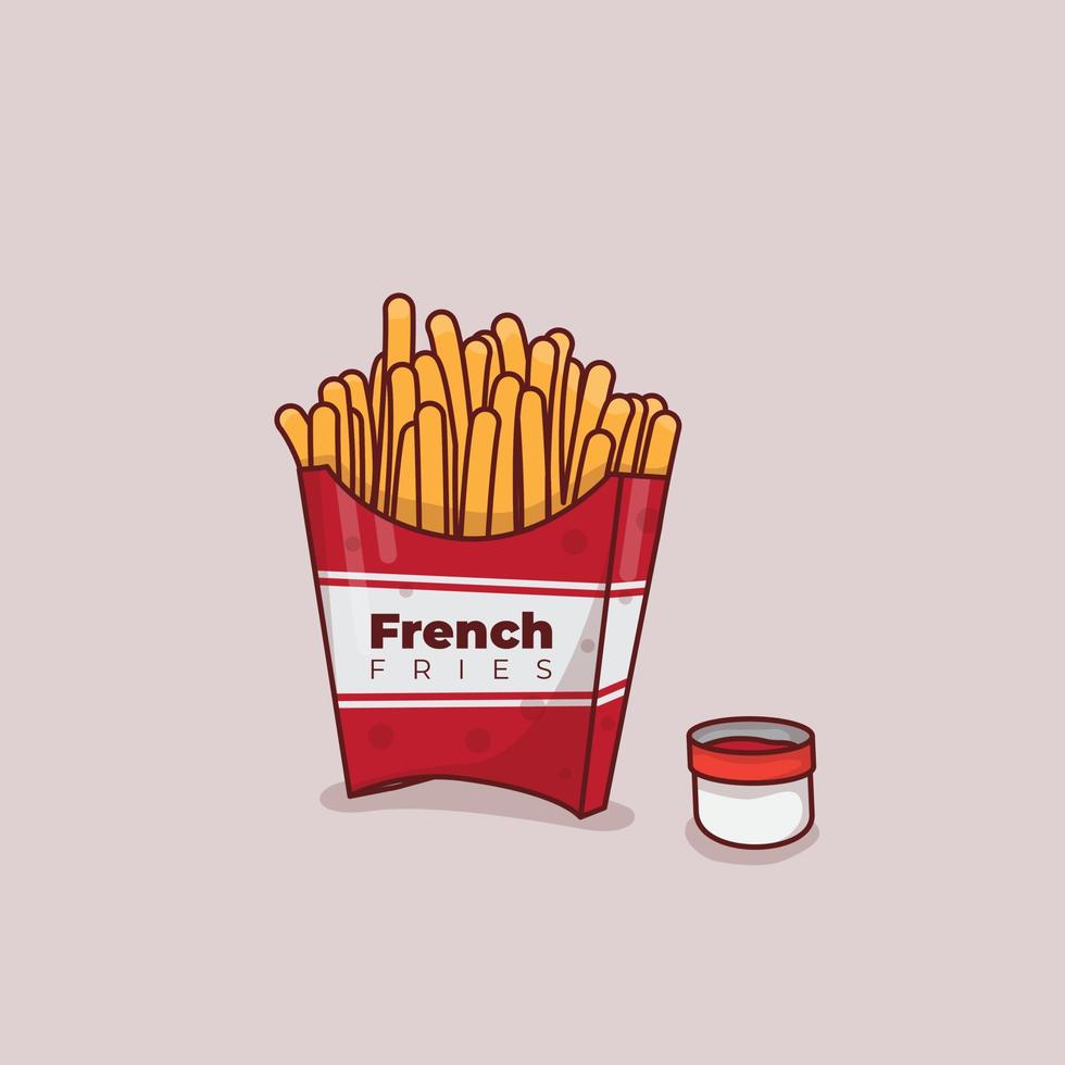 franska frites kartong design med röd förpackning och chili sås design för mat mall vektor