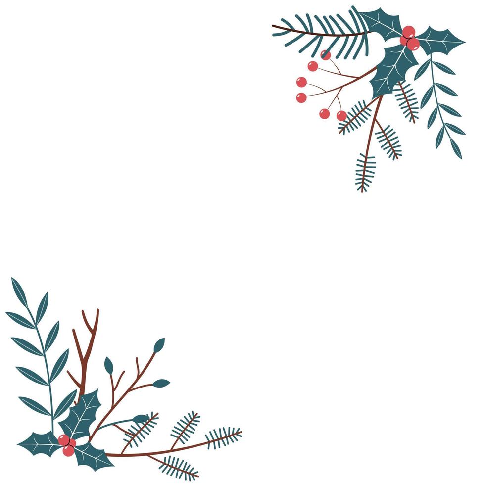 ein Eckbündel mit Zweigen und Beeren. Vektorrandrahmen für eine Postkarte oder ein saisonales Banner. ästhetische botanische illustration. Winterdesign vektor