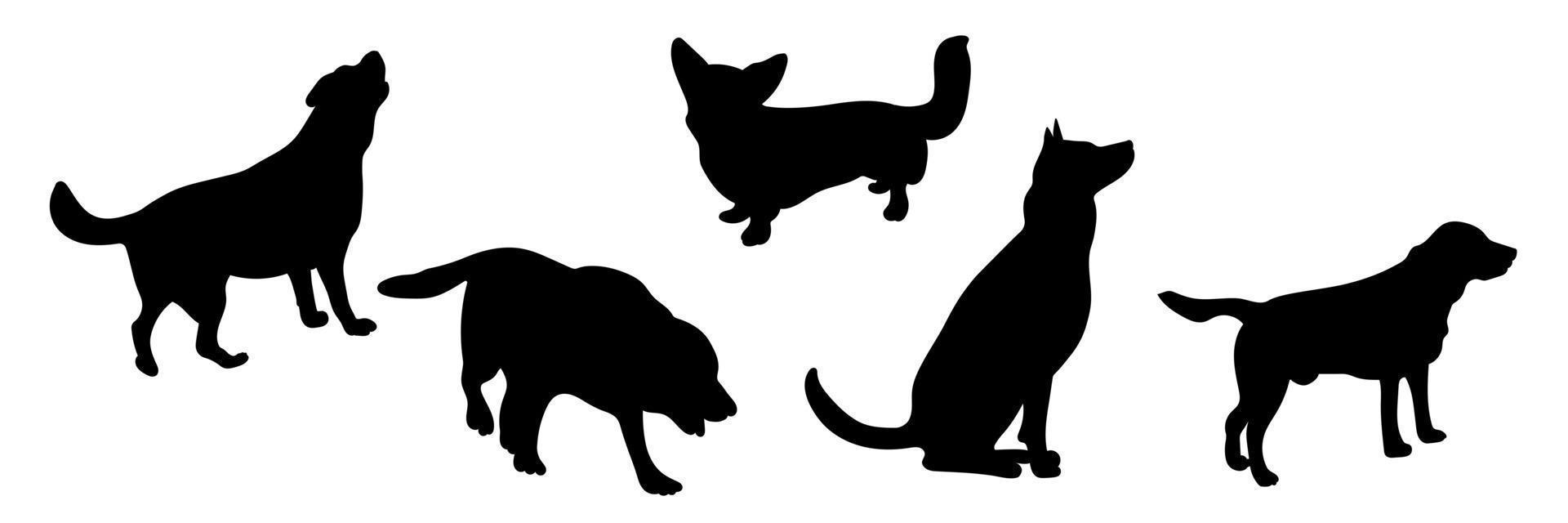 silhuetter av hundar i annorlunda poserar, uppsättning silhuetter av djur vektor