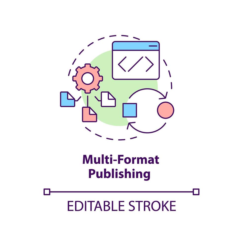 Symbol für das Multi-Format-Publishing-Konzept. lcms verfügen über eine dünne linienillustration der abstrakten idee. Quelloffene Software. isolierte Umrisszeichnung. editierbarer Strich. vektor