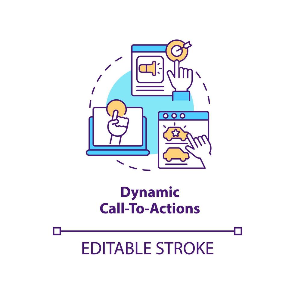 Symbol für dynamisches Call-to-Action-Konzept. Beispiel für dynamische Inhalte abstrakte Idee dünne Linie Illustration. Benutzererfahrungen. isolierte Umrisszeichnung. editierbarer Strich. vektor