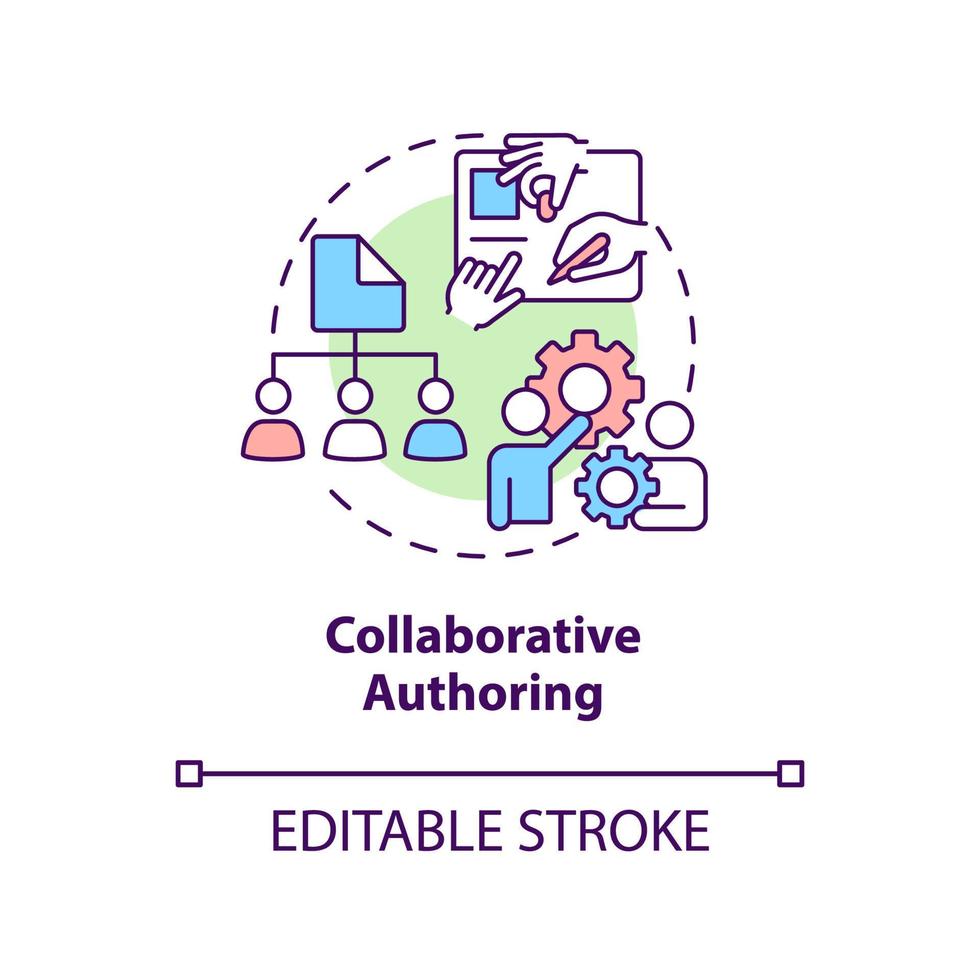 Symbol für kollaboratives Authoring-Konzept. lcms charakteristische abstrakte idee dünne linienillustration. gemeinsam an einem Projekt arbeiten. isolierte Umrisszeichnung. editierbarer Strich. vektor