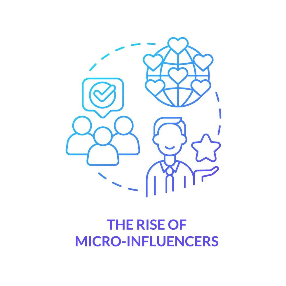 stiga av mikro påverkare blå lutning begrepp ikon. social media innehåll. skapare ekonomi trend abstrakt aning tunn linje illustration. isolerat översikt teckning. vektor