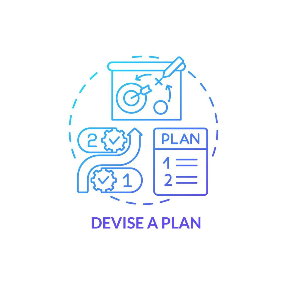 Symbol für das blaue Verlaufskonzept des Plans entwickeln. Brainstorming. Weg wählen, um Ziele zu erreichen. geschäftsstrategie abstrakte idee dünne linie illustration. isolierte Umrisszeichnung. vektor