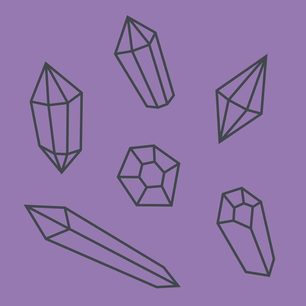 Reihe von Kristallen im Umrissstil. schöne Designelemente. vektor