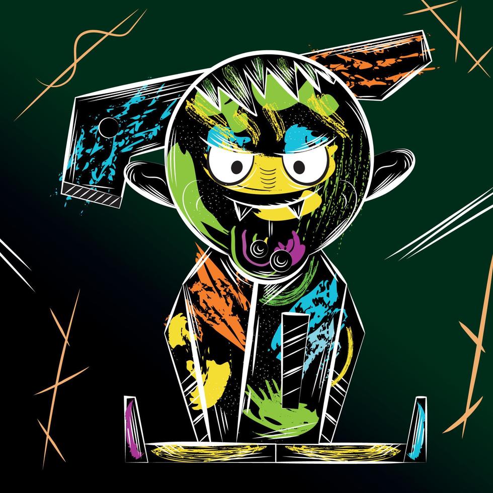 isolierte farbige Retro-Graffiti-Dämon-Monster-Vektorillustration vektor