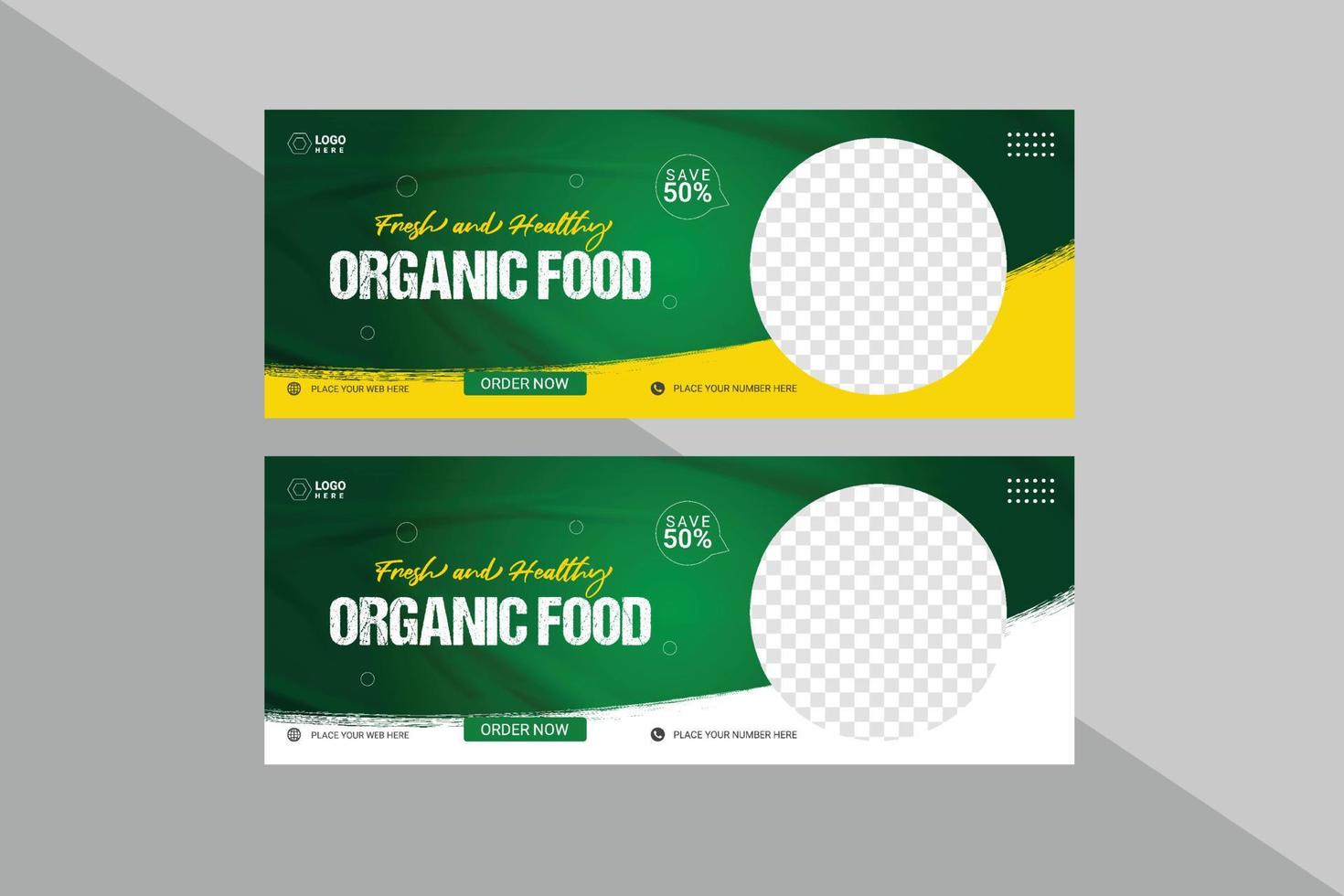 Bio-Lebensmittel-Social-Media-Cover-Banner-Vorlage grüner Hintergrund vektor