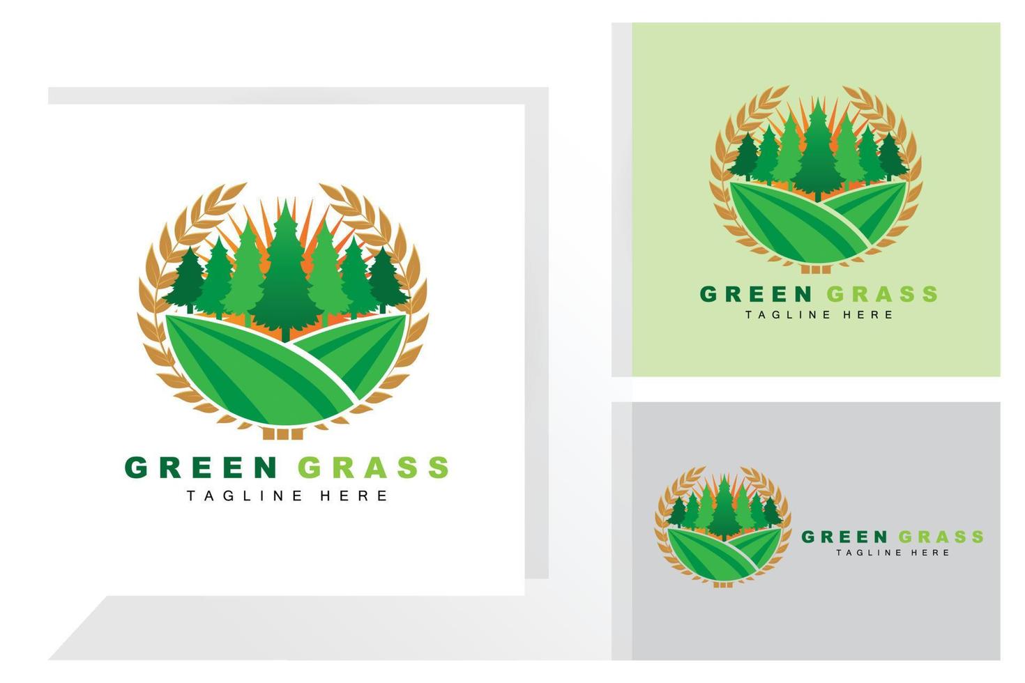 grön gräs logotyp design, bruka landskap illustration, naturlig landskap vektor