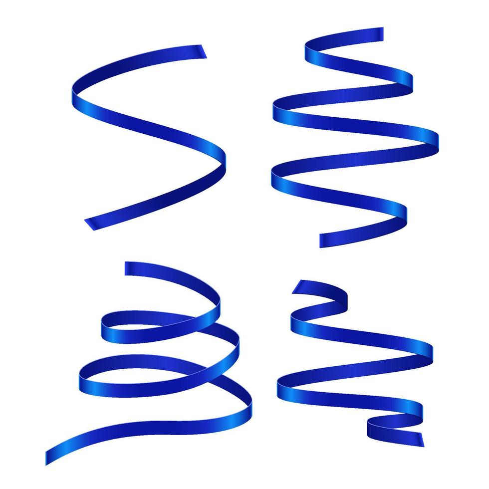uppsättning av blå curling streamers på vit bakgrund vektor