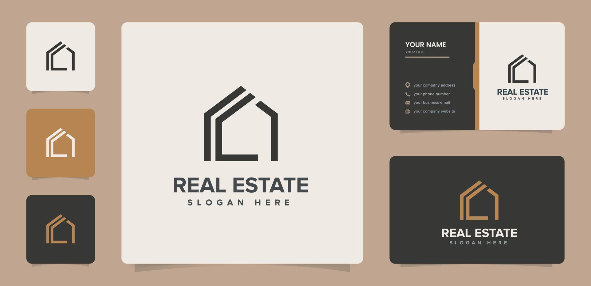 Immobilien-Logo gut für die Entwicklung von Geschäftsimmobilien, Bauwesen, Immobilien, Hausvermietungslogo. mit Visitenkarten-Template-Design vektor