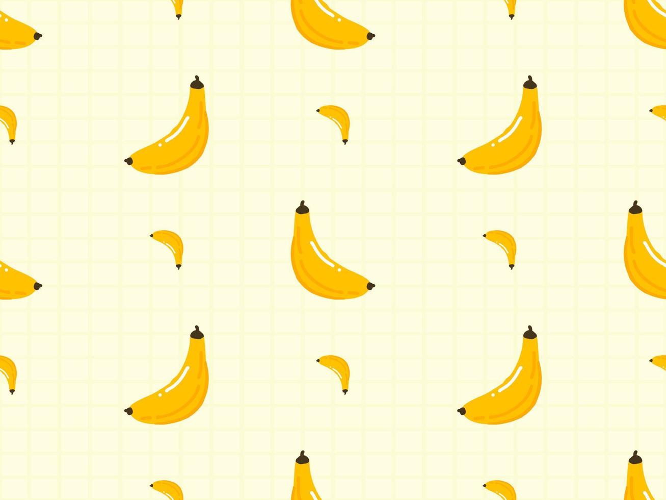 nahtloses muster der bananenzeichentrickfigur auf gelbem hintergrund vektor