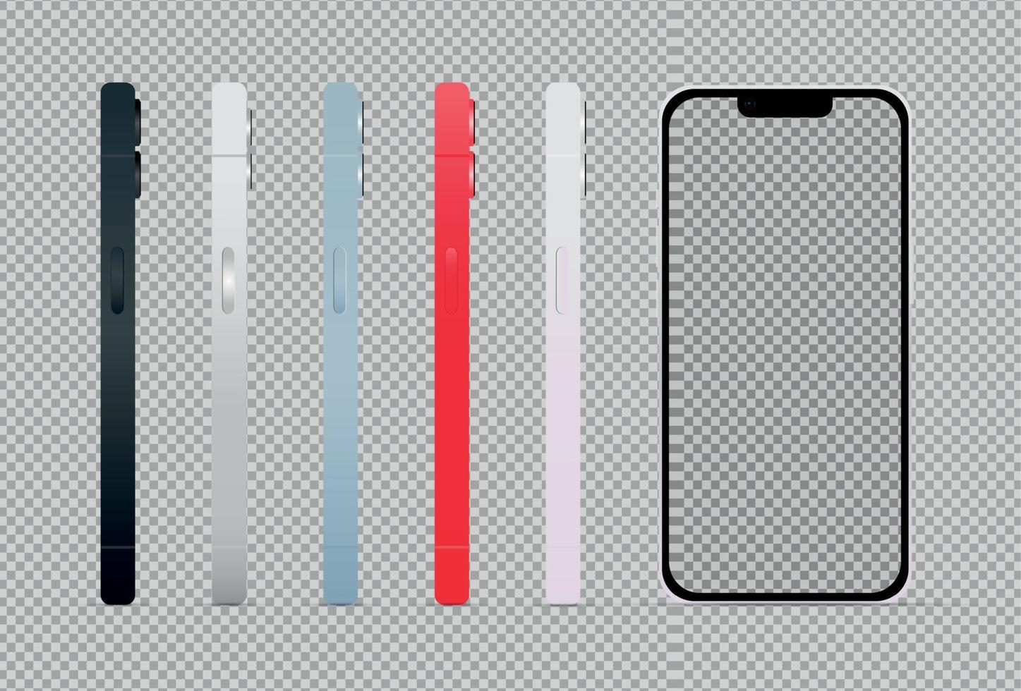 mockup 5 stücke moderne smartphones telefone in verschiedenen farben, vorlagen für werbung - vektor