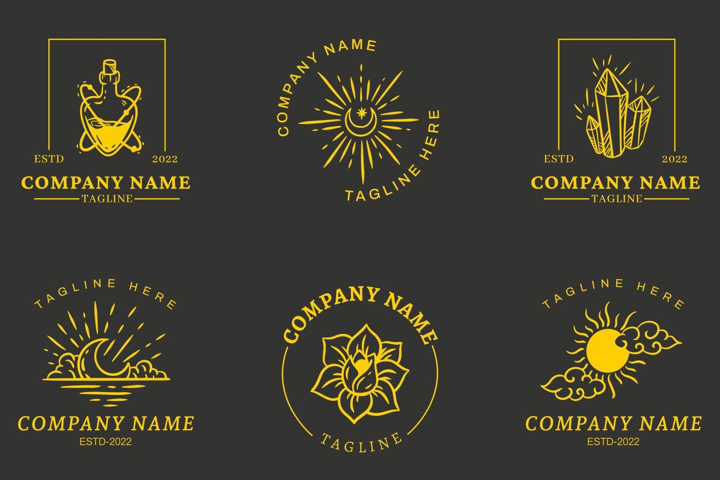 minimalistisk gul mystisk enkel logotyp symbol samling mall grå. vektor