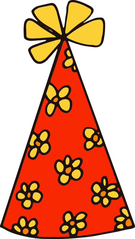 Partyhut mit Blumen. handgezeichneter Doodle-Stil. , Minimalismus, Trendfarbe Gelb, Orange. festlich lustig vektor