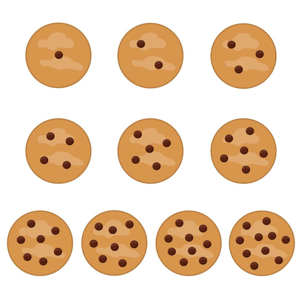 Schokoladenstückchen zählen Cookies Clipart. Zahlen 1 bis 10. Zählen lernen. Unterstützende Aktivität für Kinder im Vorschulalter. Clipart zum Erstellen von Lernarbeitsblättern und Spielen vektor