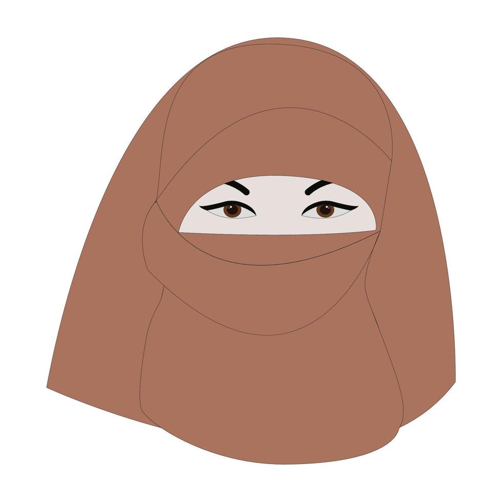 porträtt av skön kvinna i beige hijab på vit bakgrund. avatar av en ung muslim kvinna. tecknad serie Färg platt stil. vektor