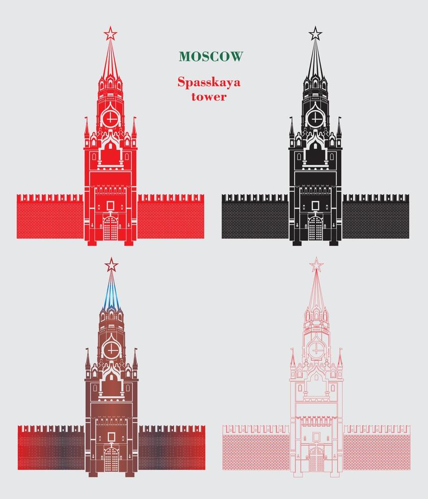 spasskaya turm des moskauer kremls in vier farben vektor
