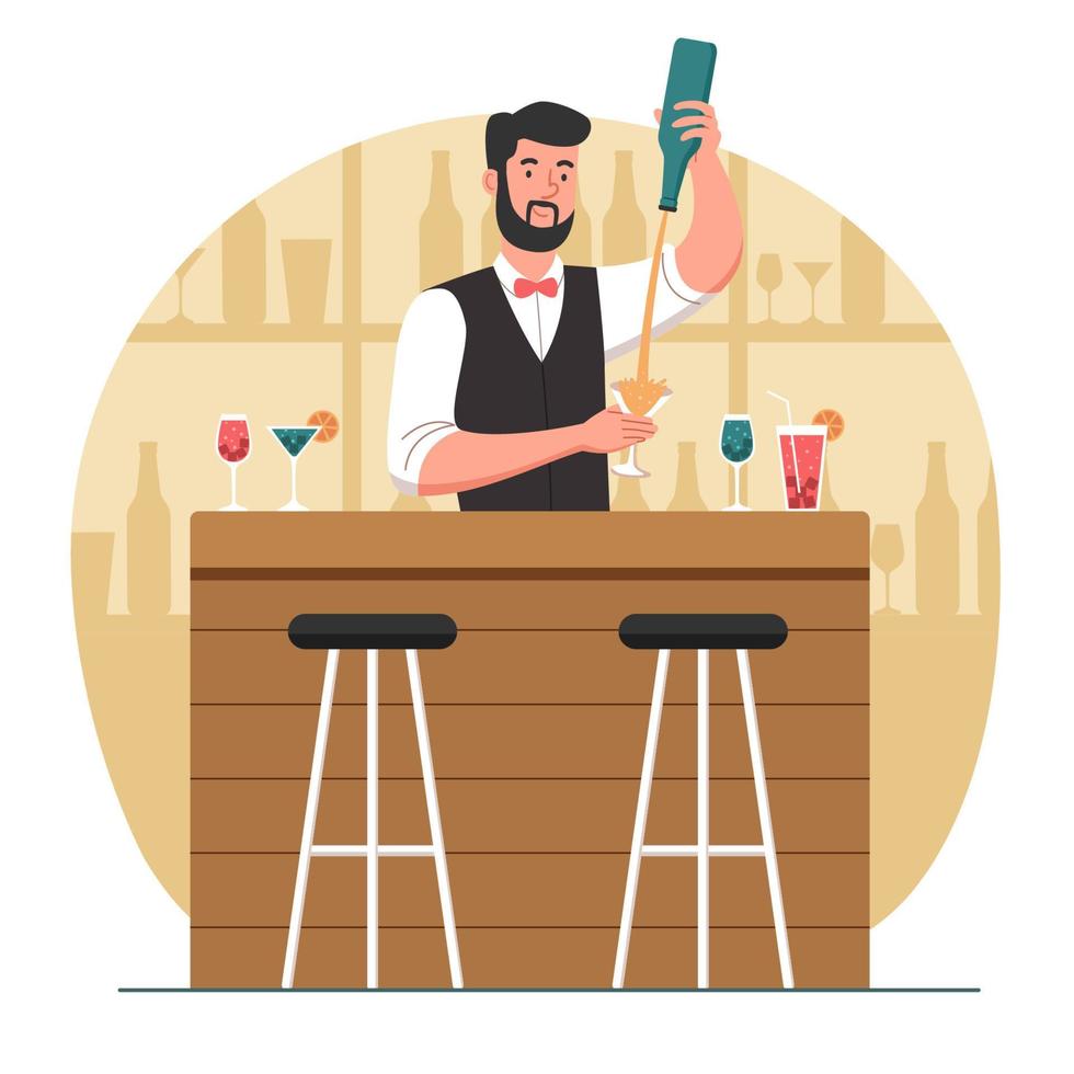barkeeper macht cocktail an der bar vektor