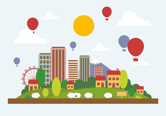 Gratis Flat City Landscape Vector Illustration