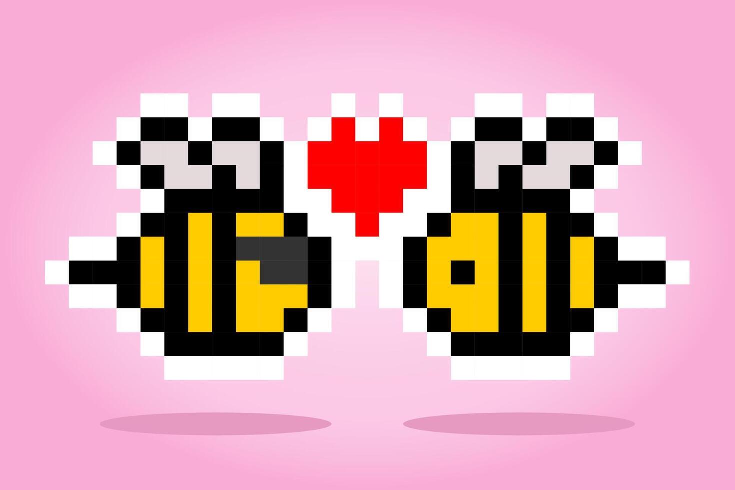 Pixel 8 Bit Bienen sind verliebt. Tierspiel-Assets in Vektorillustration. vektor