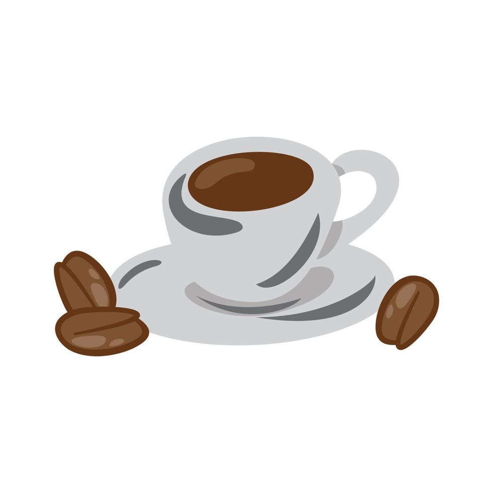 Morgens eine Tasse Kaffee mit Espresso. Koffeinbecher mit angenehmem Aroma isoliert auf weißem Hintergrund, eine einfache flache Vektorillustration vektor