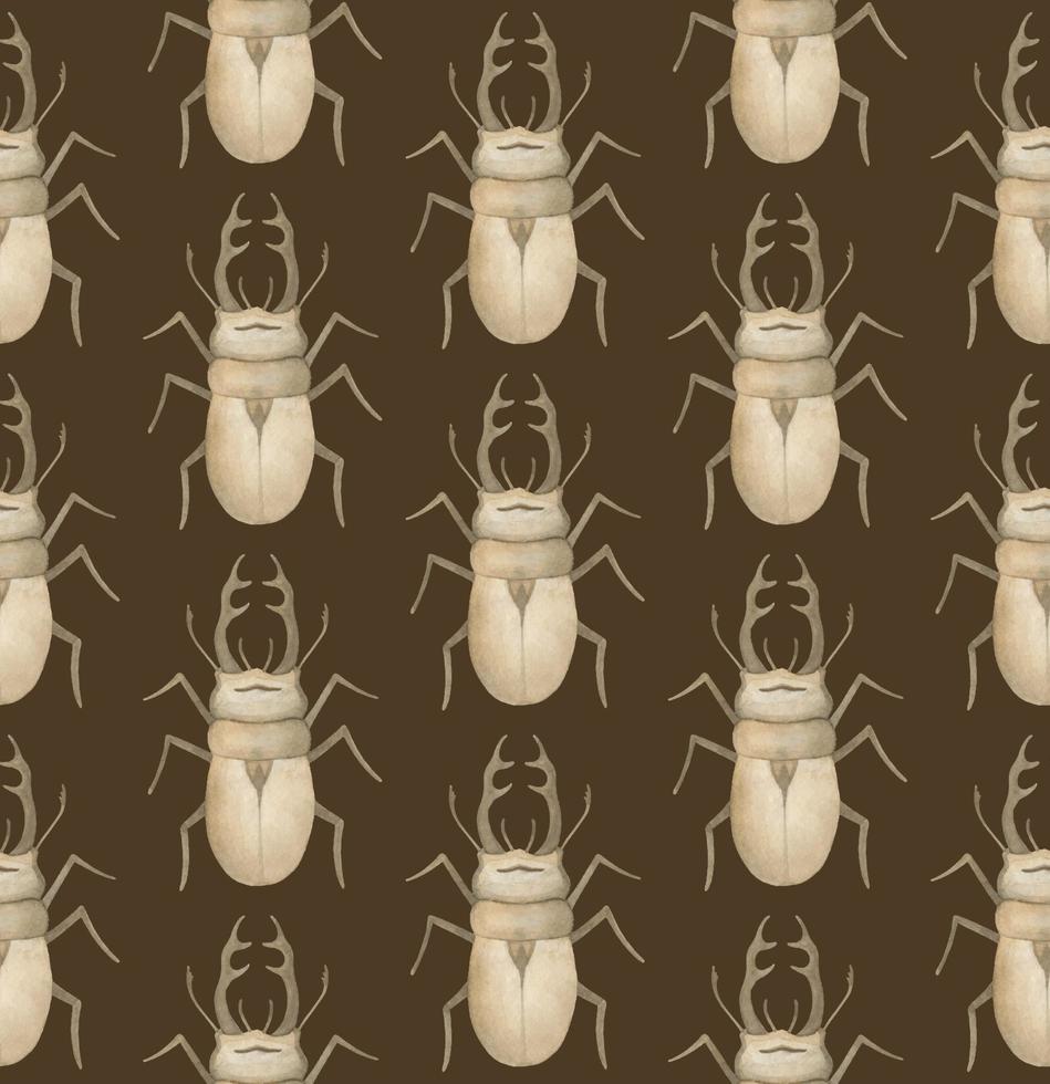 brun vektor sömlös mönster med vattenfärg noshörning skalbaggar