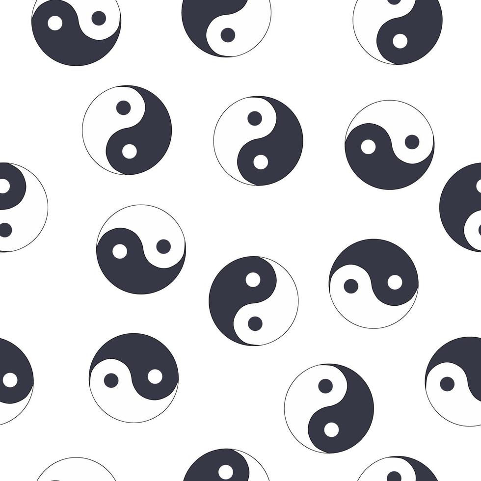 sömlös mönster av hand dragen klotter skiss yin yang symbol isolerat på vit bakgrund vektor