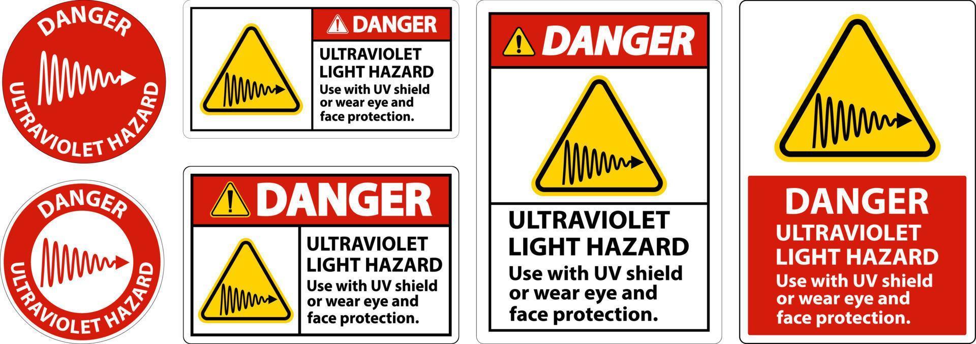 Gefahr UV-Licht Gefahrenkennzeichen auf weißem Hintergrund vektor