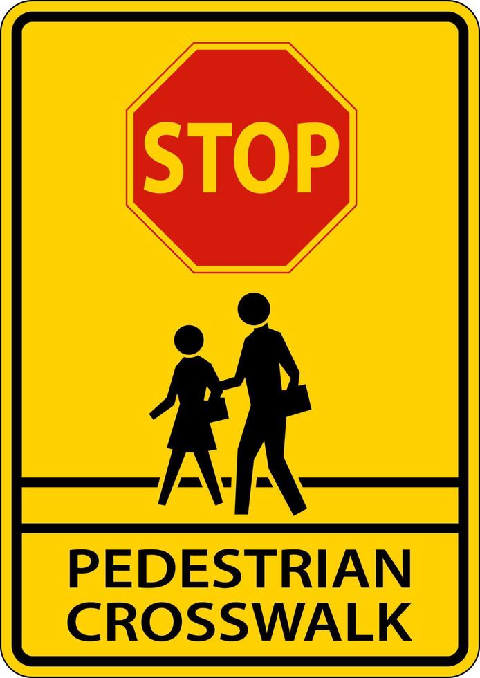 Stop-Fußgänger-Zebrastreifen-Schild auf weißem Hintergrund vektor