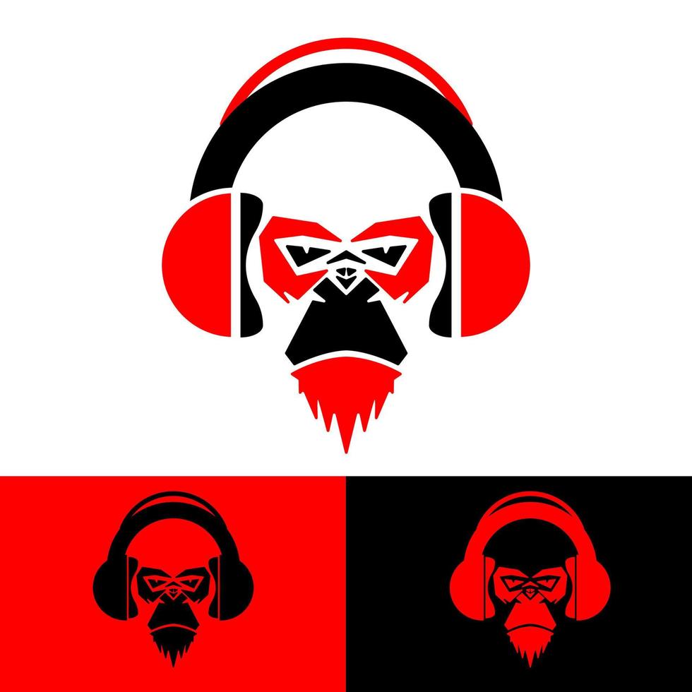 svart och röd headsets och gorillor ikon logotyp vektor